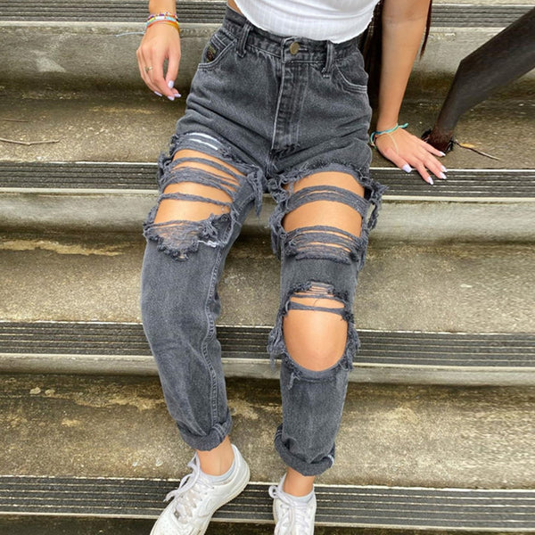 Ripped Ladies Jeans Trousers