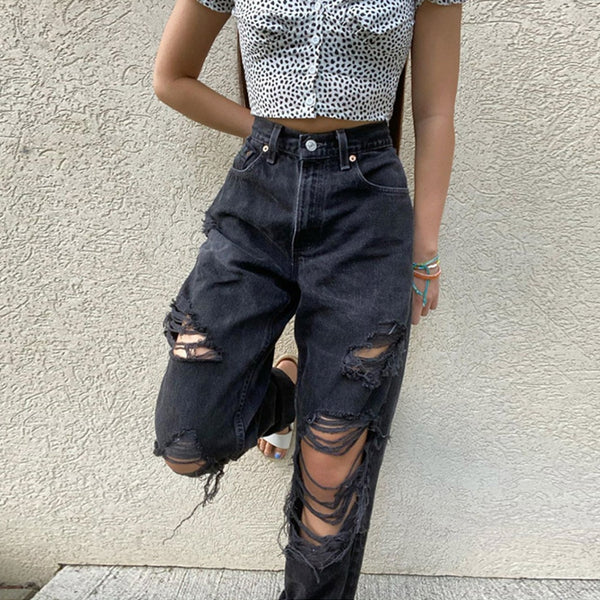 Ripped Ladies Jeans Trousers
